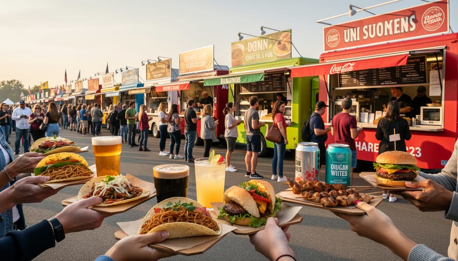 Festival attendees enjoying food and drinks at Montreal Jazz Festival 2022 outdoor vendors